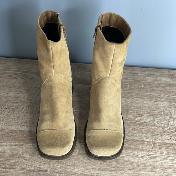 Vintage Y2K Transit Tan Suede Chunky Over Ankle Boots Square Toe Block Heel 38 - Picture 4 of 11